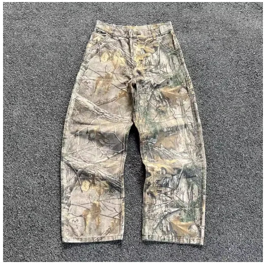 VibeWear Retro Leaf Baggy Jeans – Y2K Street Style