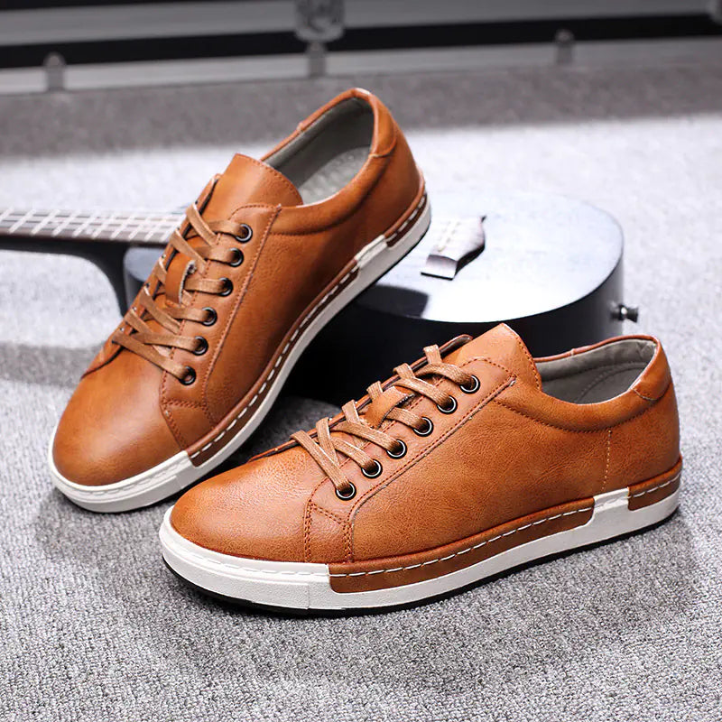 VibeWear Black Leather Casual Sneakers – Everyday Urban Edge