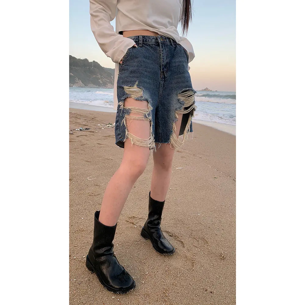 Retro Ripped Wide-Leg Jeans for Women – Relaxed Fit | VibeWear
