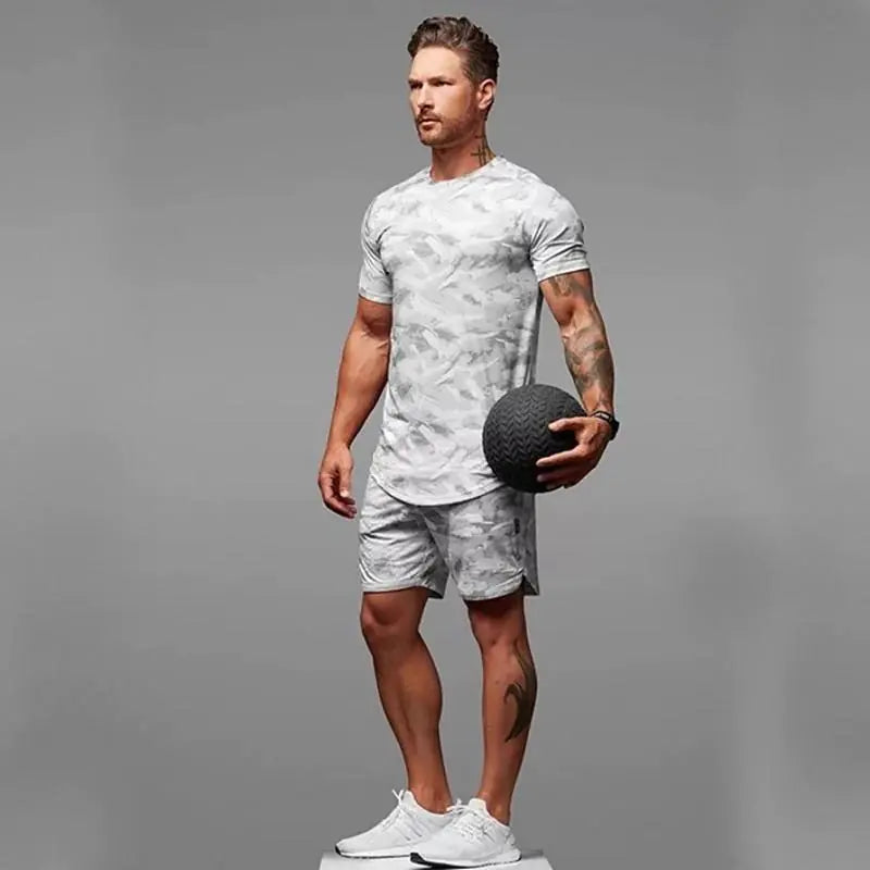 VibeWear Two-Piece Camouflage Short-Sleeved Fitness Suit
