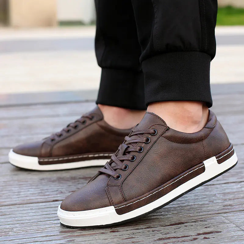 VibeWear Black Leather Casual Sneakers – Everyday Urban Edge