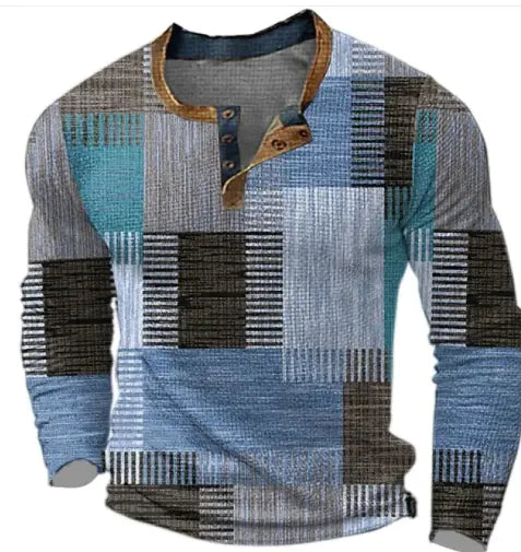 VibeWear Patchwork Long Sleeve Shirt – Autumn Retro Style