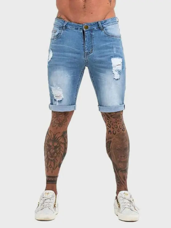 Men’s Ripped Denim Shorts – Light Blue  | VibeWear Summer Collection
