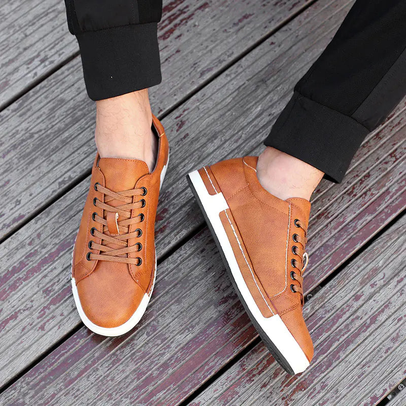 VibeWear Black Leather Casual Sneakers – Everyday Urban Edge
