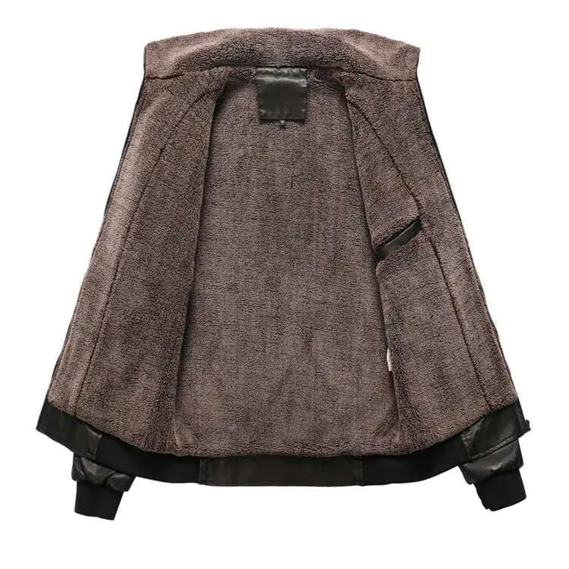 VibeWear Men’s PU Leather Winter Jacket