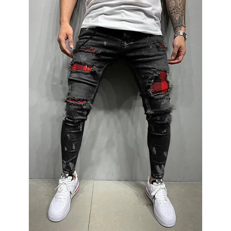 Men’s Painted Ripped Jeans – Streetwear Style | VibeWear