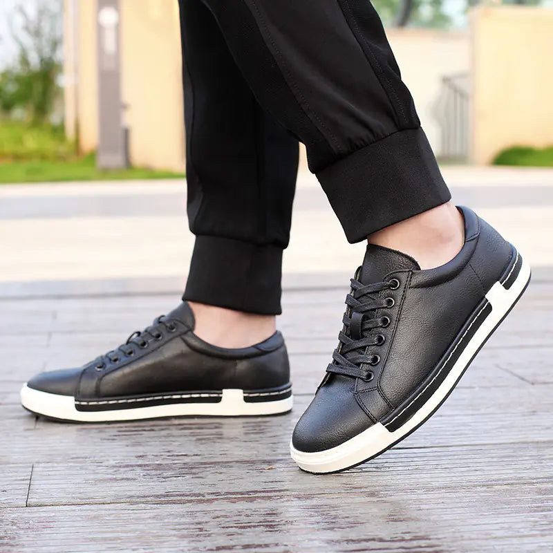 VibeWear Black Leather Casual Sneakers – Everyday Urban Edge
