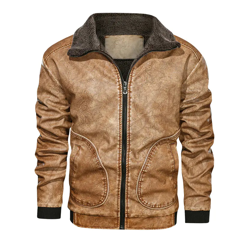 VibeWear Men’s PU Leather Winter Jacket