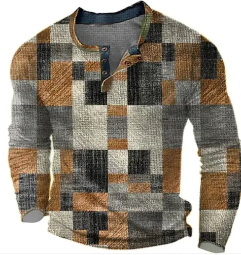 VibeWear Patchwork Long Sleeve Shirt – Autumn Retro Style