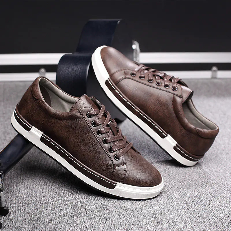 VibeWear Black Leather Casual Sneakers – Everyday Urban Edge