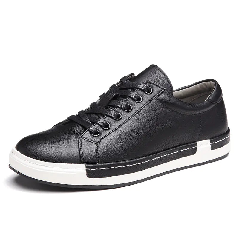 VibeWear Black Leather Casual Sneakers – Everyday Urban Edge