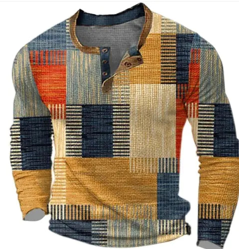 VibeWear Patchwork Long Sleeve Shirt – Autumn Retro Style