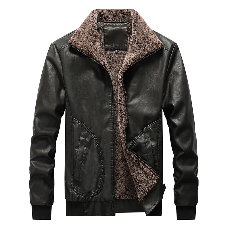 VibeWear Men’s PU Leather Winter Jacket