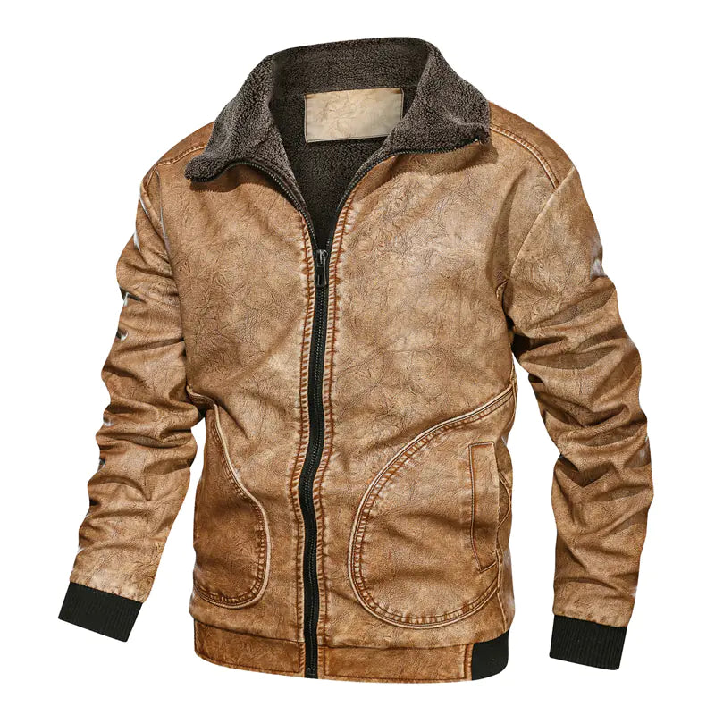 VibeWear Men’s PU Leather Winter Jacket