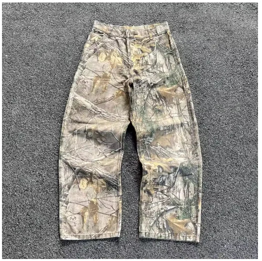 VibeWear Retro Leaf Baggy Jeans – Y2K Street Style