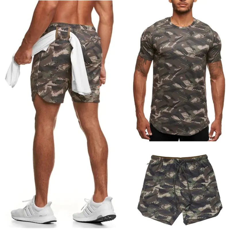 VibeWear Two-Piece Camouflage Short-Sleeved Fitness Suit