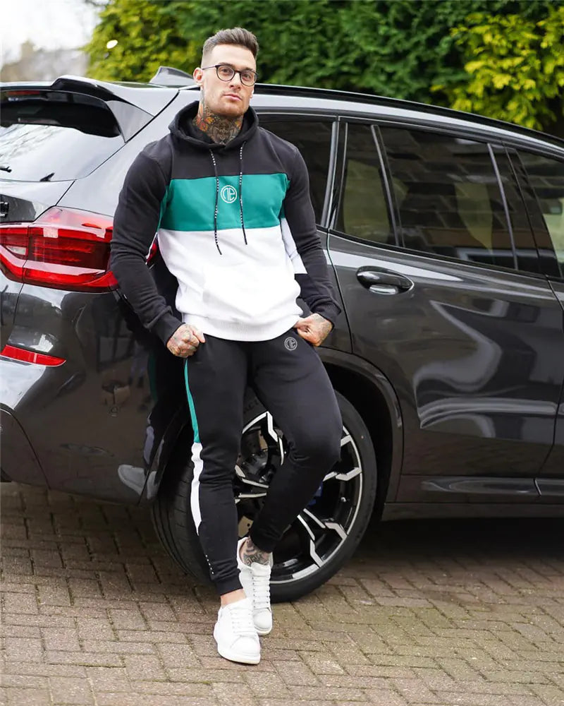 VibeWear Contrast Color Hooded Fitness Suit