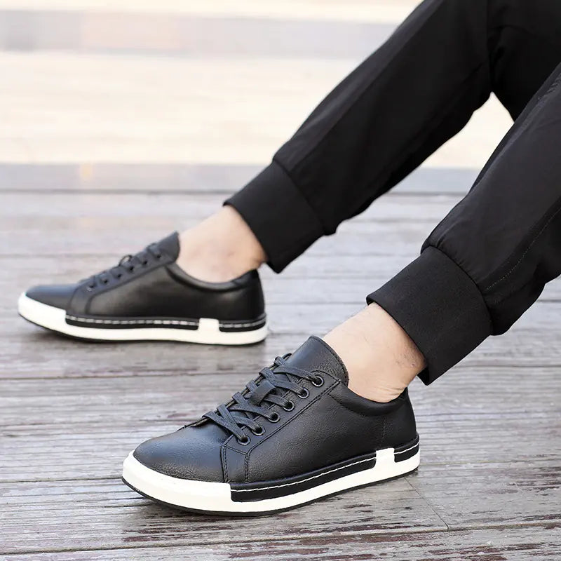 VibeWear Black Leather Casual Sneakers – Everyday Urban Edge