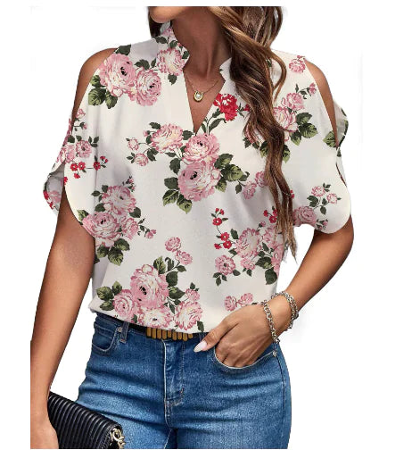 VibeWear™ Floral Off-Shoulder Blouse – Women’s