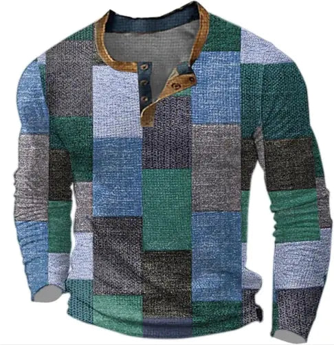 VibeWear Patchwork Long Sleeve Shirt – Autumn Retro Style