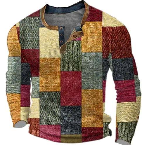 VibeWear Patchwork Long Sleeve Shirt – Autumn Retro Style