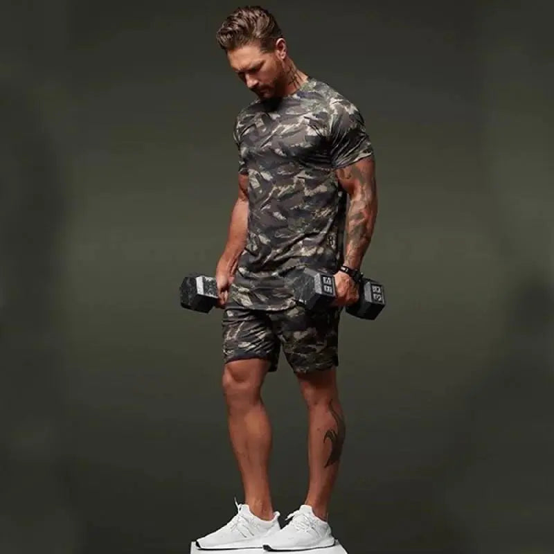 VibeWear Two-Piece Camouflage Short-Sleeved Fitness Suit