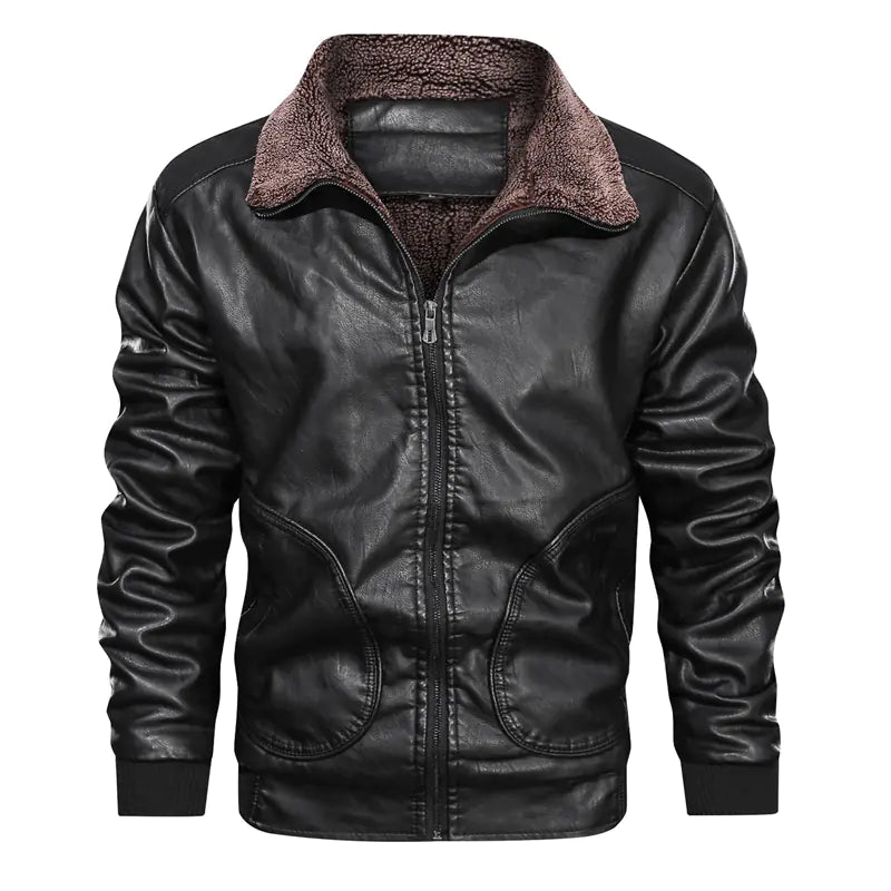 VibeWear Men’s PU Leather Winter Jacket