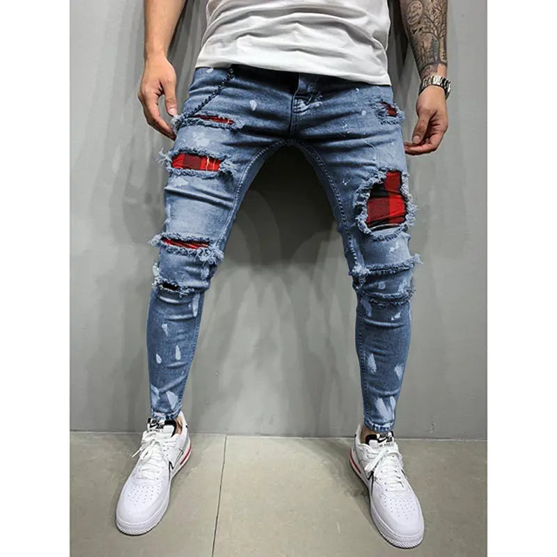 Men’s Painted Ripped Jeans – Streetwear Style | VibeWear