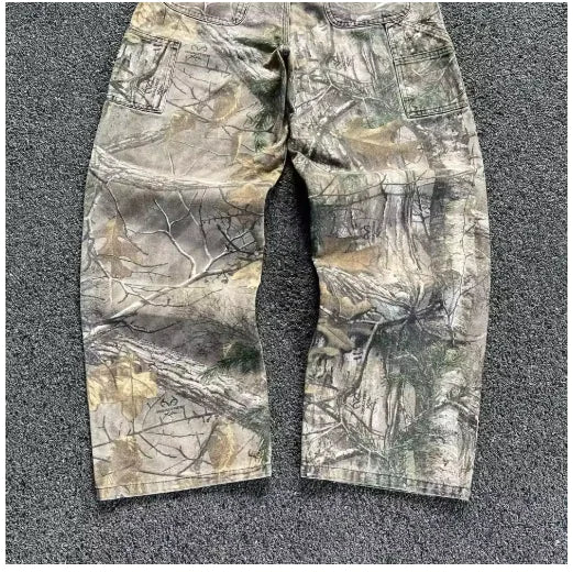 VibeWear Retro Leaf Baggy Jeans – Y2K Street Style