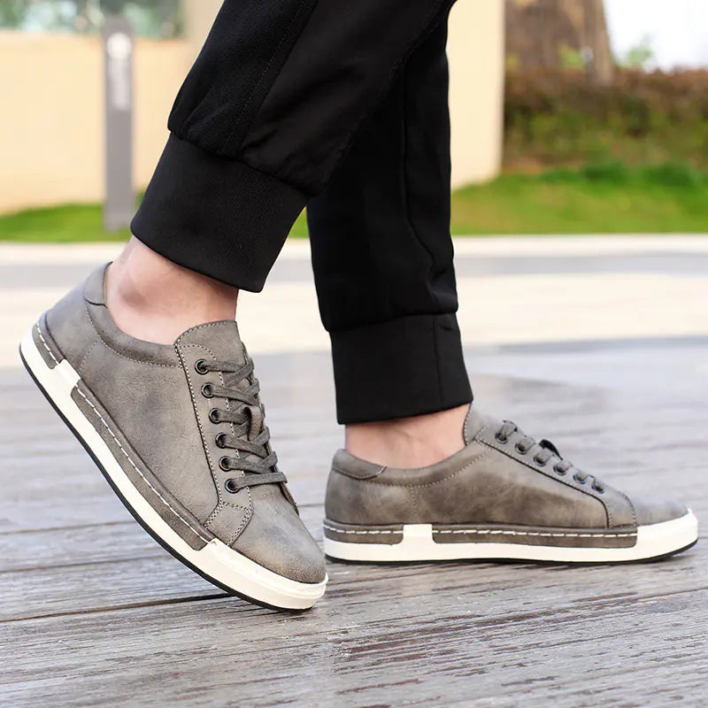 VibeWear Black Leather Casual Sneakers – Everyday Urban Edge